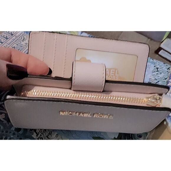 NWT~MICHAEL KORS Jet Set Travel Powder Blush Crossgrain Leather Tri-Fold Wallet - Picture 6 of 6